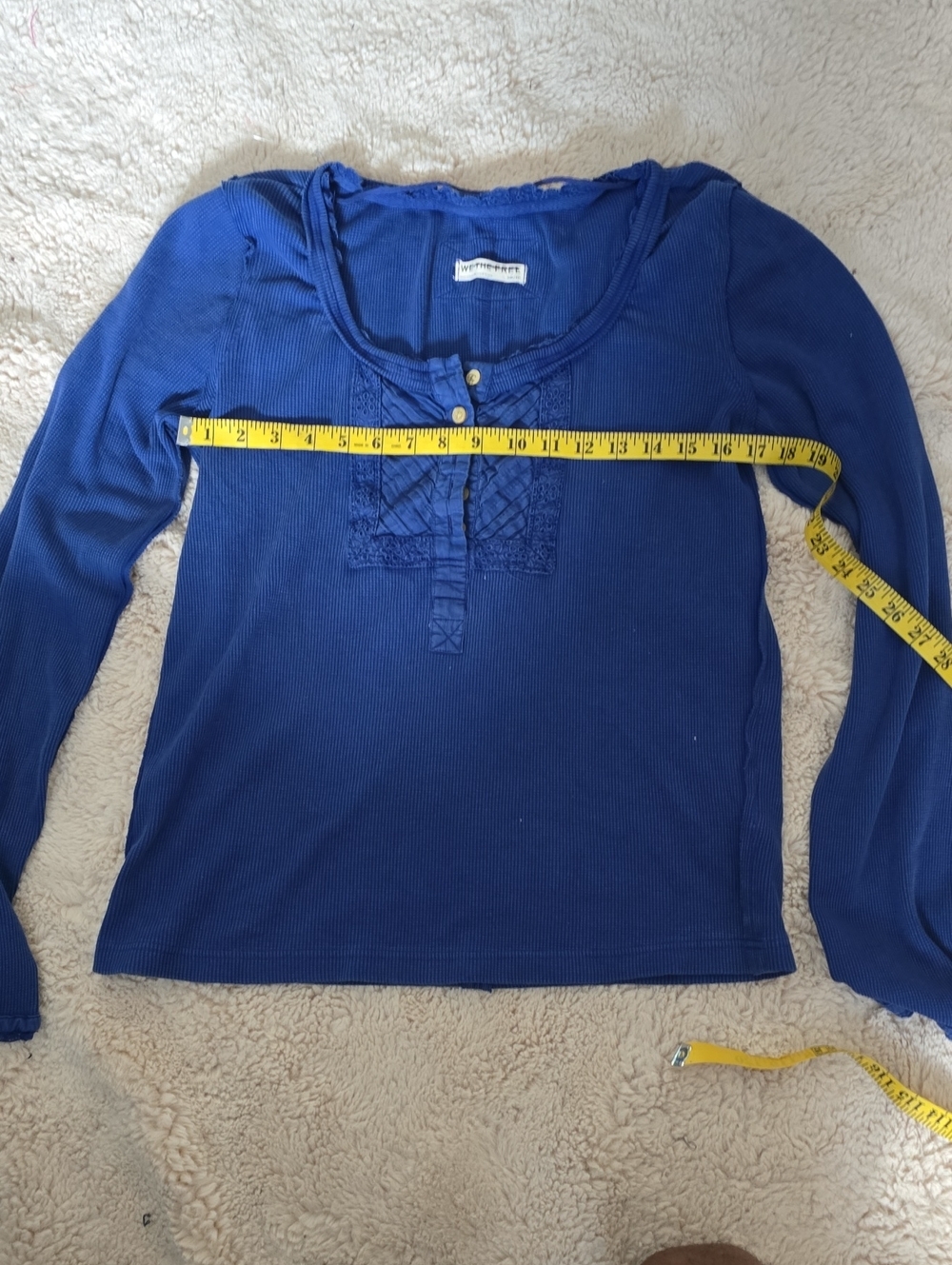 Women's Long-Sleeve Button Henley Top - Blue - Picture 1 of 3